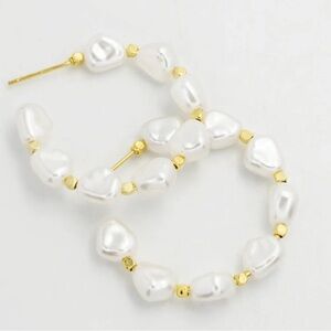 Gold and White Pearl Heart Earrings